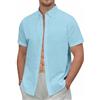 DEMEANOR Camicia in lino, da uomo, a maniche corte, estiva, da spiaggia, per il tempo libero, Azzurro, XXL