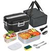 SOBEAU Scaldavivande Elettrico Portatile, 12V 24V 220V Porta Pranzo Riscaldabile, 1,8L Schiscetta Pranzo Riscaldabile, Portavivande Elettrico Portatile per Auto Camion e Ufficio, Nero