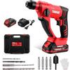 TEENO Martello perforatore senza fili SDS-Plus 20V, Φ14MM in calcestruzzo, 1000 giri/min,Lampada da lavoro a LED con 2 batteries 2.0Ah e 1 caricatore