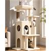 Globlazer Tiragraffi per Gatti Beige Stabile con Grandi Base Grotta Imbottiti Piattaforma Peluche Giocattoli, Albero Tiragraffi Alto 127 cm per Grandi Gatti Anziani Riposare Giocare (FC50, Beige)