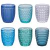 Villa d'Este Home Tivoli Set 6 bicchieri acqua 320 ml in vetro colorato trasparente, superficie lavorata, Geometrie Ocean