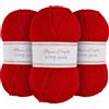 Utopia Crafts Super Aran, filato per lavoro a maglia e uncinetto, 3 pezzi, 100 g (scarlet glow)