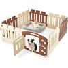 SOARS Recinto per Cani A60 cm, 7 PCS + 1 Pannello con Porta, Recinzione per Cuccioli e Animali Domestici in HDPE, Cancello Box per Cani da Interno ed Esterno, 155 x 155 cm (Marrone + Beige)