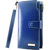 ANDOILT Portafoglio clutch donna in vera pelle RFID con tasca telefono, Blu