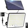 kolpop 1 Pezzi Faretto LED da Esterno Solare Sensore, 3Modes, Telecomando, 82 LED, Impermeabile IP65 Faretti Solari a Led da Esterno Luci Solari Garage Giardino, Cavo da 5M, Bianco Freddo