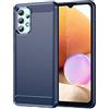 owlhold Cover per Samsung Galaxy A32 5G, Custodia Spazzolata e Fibra di Carbonio Morbido Silicone TPU Slim Fit Case, Antiurto, Antigraffio, Antiscivolo, Protezione Grado Militare, Blu