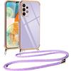 Vauki Cover con Cordino per Samsung Galaxy A23 4G, Carina Motivo Cuore Custodia con Collana, Antiurto Ultra silicone TPU Morbida e Sottile Catena per Cellulare Case per Samsung A23 4G 6.6, Viola