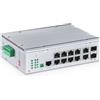 Binardat Switch industriale 12 porte Full Gigabit Solar POE gestito, input DC8V-57V to DC48V Voltage Booster, IEEE802.3af/at POE 240W, Web/CLI L3 Managed Ring DIN-Rail IP40 Switch