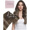 Fshine Clip in Extension Veri 45.7cm 120g Lisci Capelli Umani 7 Pezzi Extension Capelli 4 Castano Medio Con 27 Biondo Miele e 4 Marrone Medio Extension Double Weft Clip in Balayage Capelli Extension