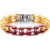COOLSTEELANDBEYOND Maschile Uomo Catena di Bicicletta Moto Bracciale da Acciaio Inossidabile, Moto Catena, Argento Rosso Giallo Tre Toni