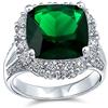 Bling Jewelry Anello Da Cocktail Personalizzato In Stile Vintage Art Deco Con Taglio A Cuscino Simulato Di Zirconi Cubici AAA Verde Smeraldo Da 7 Carati Per Donne Placcato In Argento E Personalizzabile