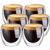Generico Set di 6 Tazze da Caffè in Vetro Borosilicato a Doppia Parete, 80ml, Trasparente
