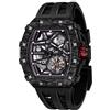TSAR BOMBA Orologi automatici da uomo Tonneau Luxury Skeleton Design originale Orologio meccanico Grande quadrante quadrato Cinturino in silicone alla moda Orologi da uomo