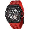 TSAR BOMBA Orologi automatici da uomo Tonneau Luxury Skeleton Design originale Orologio meccanico Grande quadrante quadrato Cinturino in silicone alla moda Orologi da uomo