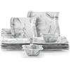 MALACASA Serie FLORA, Servizio da Tavola in Porcellana per 6 Persone, Set di 18 Pezzi con 6 Piatti Piani 26 cm, 6 Piatti da Dessert 20 cm e 6 Ciotole per Cereali 450 ml, Marmo Grigio