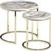 WOHNLING Design Set di 2 Rotonde Aspetto Marmo Bianco | Tavolino in 2 Parti Struttura del Tavolo Metallo Oro | Tavolini da Salotto | Tavolini impilabili Moderni