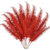 Oairse 8 plettri e spray per albero di Natale con glitter rossi, 71,1 cm, piume glitterate, foglie e steli per albero di Natale, rami, ghirlande, centrotavola, decorazioni per le vacanze