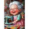 DAERLE Pittura Diamante 5D Fai da Te, Nonna che Cucie, Kit Completo con Strass, Ricamo con Diamanti, Decorazione da Parete, Regalo Creativo per Adult 30x40cm, Vecchia Signora Felice