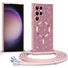 Phoona Glitter Cover per Samsung Galaxy S23 Ultra 5G 6,8 con Cordino, Antiurto Silicone Protezione, Compatibile con MagSafe Cover con Cordino, Anti Graffi, Non Ingiallente, Rosa