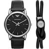 Emporio Armani Orologio Uomo, movimento a tre lancette con data, cassa in acciaio 41 mm con cinturino in pelle, AR80059
