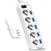 V-TAC Ciabatta Multipresa Elettrica con Interruttori Indipendenti - 6 Prese 10/16A Bipasso + Schuko - Spina 16A - Presa Elettrica per Casa, Ufficio, Negozio - Colore Bianco