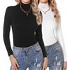 Aottori Lupetto Donna Cotone Pacco da 2 Maglia Caldo Collo Alto Dolcevita Manica Lunga Elegante Maglietta Intima Elasticizzato Sottogiacca Termico Leggero Nero+Bianco S