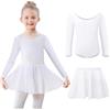 Kefiyis Body da danza per ragazze, a maniche lunghe, in cotone, con gonna, costume da ballerina per 3-11 anni, rosa, 150