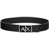 Armani Exchange Simple Look, Monocolor, Logo Buckle Cintura Piatta, Nero, 75 cm Donna