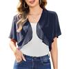 Aottori Coprispalle Donna Chiffon Bolero Elegante Maniche Corte Cardigan Corto Estivo Bolerino Leggero Shrug Aperto Primavera per Cerimonia Festiva Blu Navy S