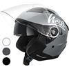 Westt casco moto casco jet doppia visiera omologato ECE 22.06 casco scooter caschi scooter per donna e uomo nero grigio bianco
