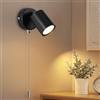 Ketom Nero Lampada da Parete GU10, Faretto da Parete con Interruttore a Tirante, Lampada Orientabile 350°, Applique da Parete Interno per Scale Corridoio Soggiorno Camere da Letto, Senza Lampadina