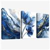 HALFLEMART 3Pcs Acquerello Oro Blu Fiore di loto Stampa su tela Con Cornice Marmo astratto blu navy Pittura Quadri su tela Quadri Moderni Bagno Camera da Letto Soggiorno Decorazioni Murale 40x60cm x3pcs