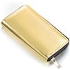 DonDon Portafoglio donna morbido aspetto metallico con chiusura lampo portamonete in oro 20 x 10 x 2,5 cm