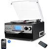 DIGITNOW! Giradischi in vinile Bluetooth Giradischi USB mp3 e Funzione di codifica Classica Lettore CD con Cassetta FM Radio,3 Velocità 33/45/78 RPM Altoparlanti Integrati Canale Stereo