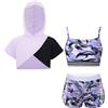 YEAHDOR 3-Set Abbigliamento Sportivo Bambina Felpa Manica Corta Crop Top Canottiera Pantaloncini Sportivi Leggins Corti Completo Palestra Fitness Allenamento C Viola 9-10 anni