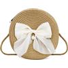 Feelorna Borsa di paglia da donna, elegante borsa rotonda estiva in paglia con fiocco di perle, piccola borsa a tracolla in paglia in stile bohémien, per viaggi, vacanze, uso quotidiano, cachi, 16 *17
