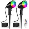 LINKE Faretto RGB da Giardino 20W con Telecomando 1880LM Luce Fredda 6500K 10 Colori/30 Modalità/6 Luminosità/3 Timer IP66 Alluminio Proiettore LED con Picchetto per Esterno, Giardino, Cortile