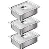 Buudreza Set di 3 vaschette per paniera, contenitore GN 1/2, 32,5 x 26,5 x 6,5 cm, per braciole, contenitore per gastronorm, in acciaio inox con coperchio, cotolette di carne, pesce - metallo