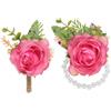 PATIKIL Set Fiori da Polso e Boutonniere in Rosa, 2 Pezzi Fascia da Polso per Fiori da Sposa Bracciale a Bande Mano Accessori per Uomo Donna Festa Laurea Ballo Fine Anno, Rosa Pink
