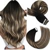 Moresoo Extension Biadesive Capelli Veri 60cm #1B/3/27 50g 20pz | Morbidi Al Tatto, Resistenti Al Calore, Integrazione Perfetta, Facile Manutenzione, Sfumatura Naturale
