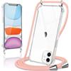Coiwxmoi Cover per iPhone 11 con Cordino 6,1,Trasparente Custodia con Laccio Tracolla Corda Catena Cinghia,Ultra Morbido Silicone TPU Antiurto Case per iPhone 11, Oro Rosa