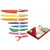 Generico Royalty Line Set 7 Coltelli Colorati Acciaio Inox + Pelapatate in Ceramica
