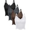 Bencailor 4 Canotte in Pizzo Canottiera Y2k Top Corto da Donna in Maglia a Costine (Cioccolato Fondente, Cioccolato, Bianco, Nero, M)