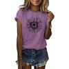 Cicy Bell Maglietta estiva da donna a maniche corte con motivo girasole, Blu scuro, M