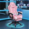 ALFORDSON Sedia da Gaming Massaggiante con Poggiapiedi Telescopico, Sedia Gamer con Cuscino Lombare & Poggiatesta, Ergonomico Sedie da Ufficio Schienale Regolabile 90-150°, Similpelle(Rosa)