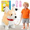 Marsjoy Corgi Cane da passeggio che abbaia musica canta danzante, controllo del volume Cucciolo interattivo cammina con guinzaglio, scodinzola la coda scuotendo la testa, cane robot elettronico