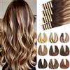 ShowJarlly Extension Capelli Veri Biadesivo 20pcs Extension Capelli Veri 35cm Marrone Scuro Marrone Castagna e Grigiooro Estensione Biadesive Capelli Veri Invisibile Estensione 40g(14inch,2/6/18K#)