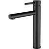 VALAZ Rubinetto Bagno Lavabo Alto Nero Opaco | Miscelatore Lavabo Bagno Acqua Fredda e Calda, Risparmio Acqua | Installazione Facile | Ottone, Inossidabile, Elegante, Rotondo, Serie Palancia
