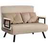 HOMCOM Divano Letto 2 Posti con Schienale Regolabile in 5 Livelli, Divano Letto Matrimoniale Pieghevole con 2 Cuscini per Soggiorno, in Tessuto Imbottito, Acciaio e Legno, 102x73x81 cm, Marrone chiaro