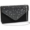Milisente Pochette da donna da sera glitterata borsa da sposa con cristalli busta pochette borse a tracolla, Nero, Small